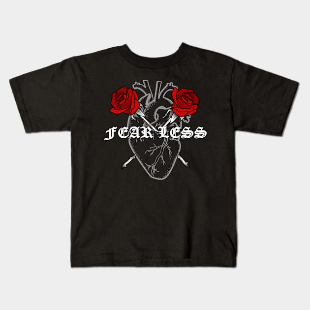 Vintage Rose and Heart Design Kids T-Shirt by deadlydelicatedesigns